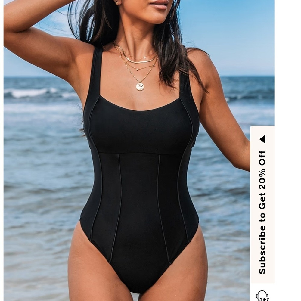 Cupshe Black Tummy Contouring Square Neck One Piece Swimsuit CAA12E4B007AB